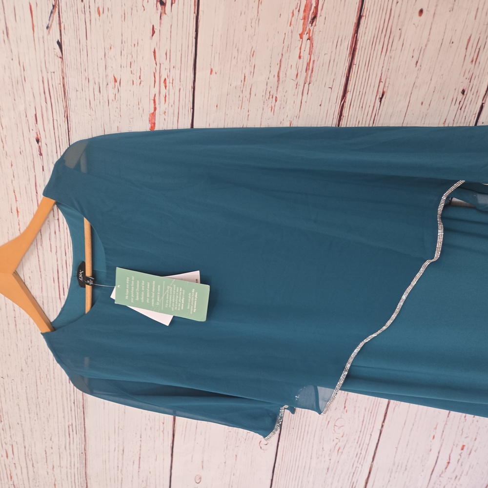 NWT MSK Teal Embellished Cape Overlay Dress Size M - Picture 5 of 14